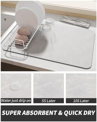 AMOAMI-Coffee Mat Hide Stain Rubber Backed Absorbent Dish Drying Mat for Kitchen Counter-Coffee Bar Accessories Fit Under Coffee Maker, Espresso Machine, Pot, Dish Rack,Light Grey 16X24