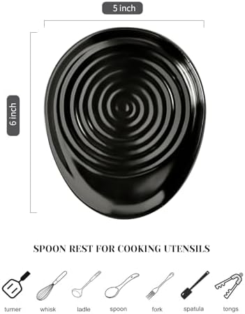 Ceramic Spoon Rest for Stove Top, Spoon Holder for Kitchen Counter, Farmhouse Cooking Utensil Holder for Spoons, Ladles, Spatula, Matte Black