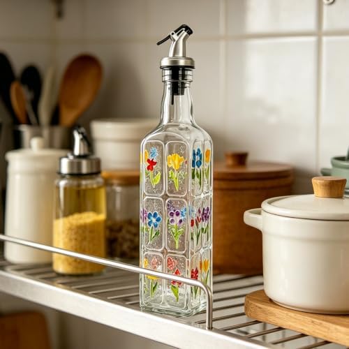 17oz Glass Square Oil Dispenser Bottle with Pour Spout