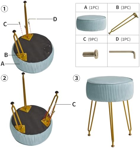 IBUYKE Makeup Vanity Stool, Velvet Round Footrest Ottoman, Blue LG-30H