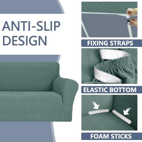 JIVINER Stretch Oversized Sofa Covers 1 Piece 4 Seater Couch Covers Jacquard Universal Sofa Slipcovers for Extra Large Funiture Protector for Kids, Pets (Pea Green, XL Sofa)