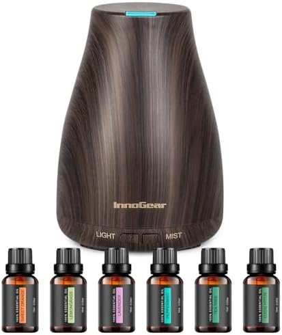 InnoGear 100ml Essential Oil Diffuser for Home with 6 Oils Gift Set, Brown
