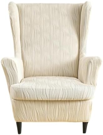 HAOYONG Wingback Chair Slipcovers Elastic Jacquard Wing Chair Covers 2 Pieces Wingback Armchair Slipcover Stretch Chair Slip Covers Washable Armchair Protector Cover for Living Room and Bedroom