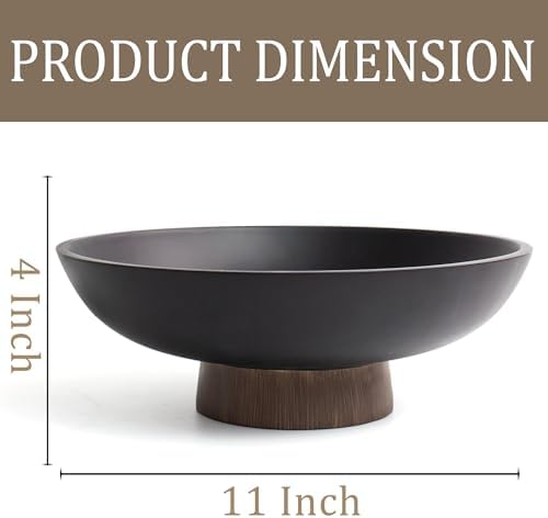 LIN CHUAN Modern Resin Pedestal Bowl, Large Fruit Bowl for Kitchen Counter, Catch All bowl for Entryway Table, Dark Brown