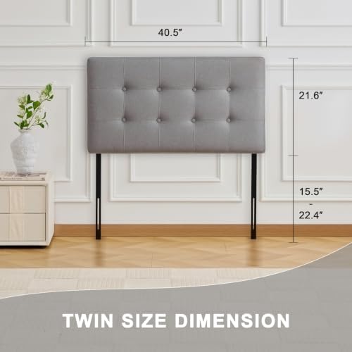 Linen Tufted Headboard Twin Size, Solid Wood Twin Headboard Only, Grey