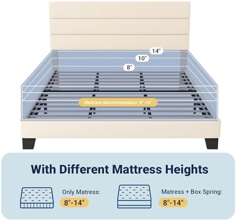 Allewie King Size Platform Bed Frame with Velvet Upholstered Headboard and Wooden Slats Support, Fully Upholstered Mattress Foundation/No Box Spring Needed/Easy Assembly, Cream