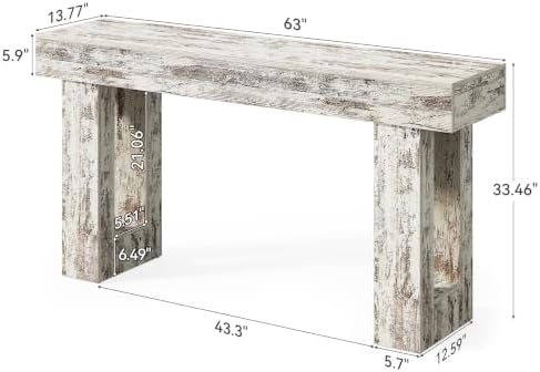 LITTLE TREE 63-Inch Long Console Tables for Entryway, Large Sofa Table Behind Couch, Wooden Entry Foyer Hallway Table, Modern Console Sofa Tables for Living Room, Distressed White