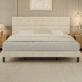 GRUSIGN King Size Bed Frame with Linen Fabric Headboard, Adjustable Height Upholstered Platform Bed Frame with Wooden Slats, Easy Assembly, Beige