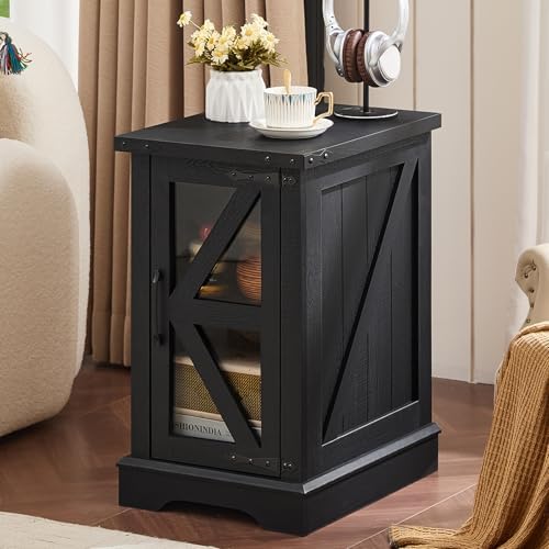 Joaxswe Narrow Night Stand Set 2 with Glass Barn Door