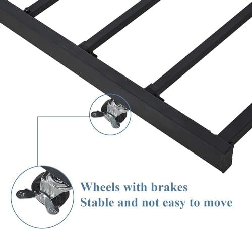 VECELO Twin Trundle Bed Frame Only/Roll Out/Enhanced & Up-Graded Metal Slats Support with Lockable Casters, Black