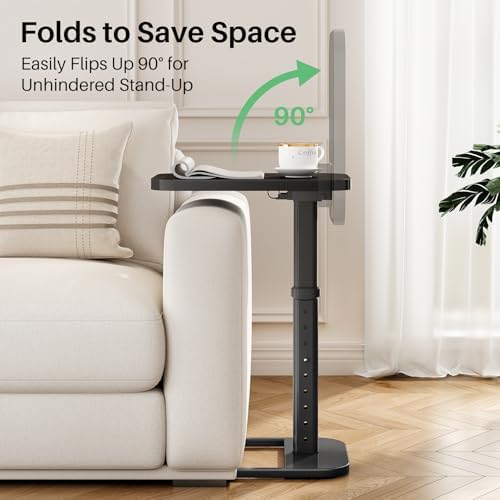 Kitstorack Upgraded TV Tray Table with Panel Lock, Adjustable Height & 90° Flip-Over Design, Sofa Arm End Side Table for Eating, Dinner, Snack, Laptop, Couch, Bed, Chair or Small Spaces, Black