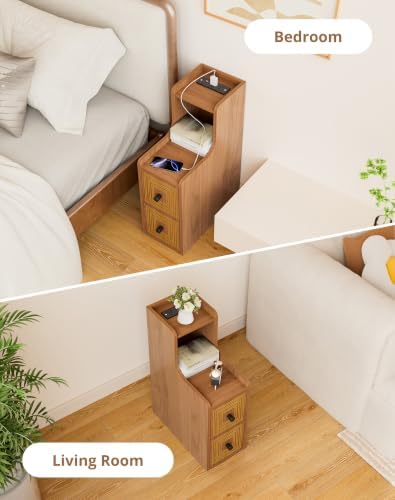 Narrow End Table Set of 2 with Charging Station