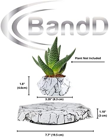 BandDlevs Floating Pots for Plants - Levitating Pot - Levitating Planter for Bonsai, Succulents, Air Plants - Floating Magnetic Display for Home Office Desks -Magnetic Levitation Plant Holder (Marble)
