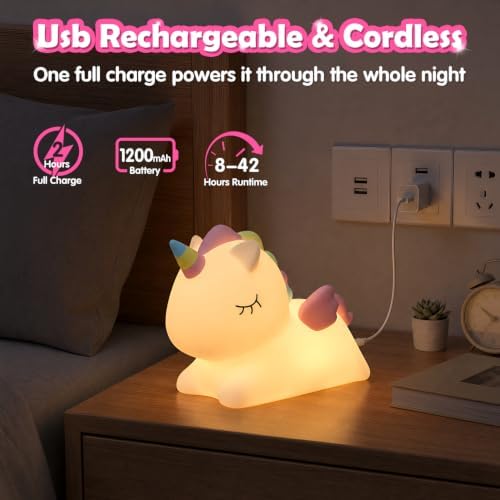 Unicorn Silicone Night Light for Girls, Cute Squishy LED Lamp Gift