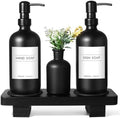 Dish Soap Dispenser for Kitchen, Black Hand Soap Dispenser with Stainless Steel Pump, Kitchen Soap Dispenser Set with Wood Riser Tray, Matte Black Bathroom Soap Dispenser Set Bathroom Decor