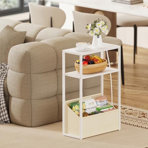 TUTOTAK Narrow Side Tables with Charging Station, Slim End Tables Set of 2