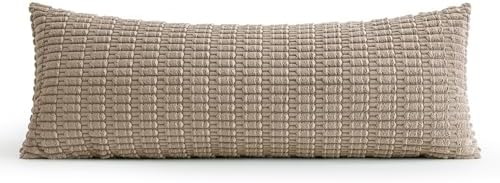 MIULEE Lumbar Corduroy Throw Pillow Cover for Bed 14x36 Light Brown