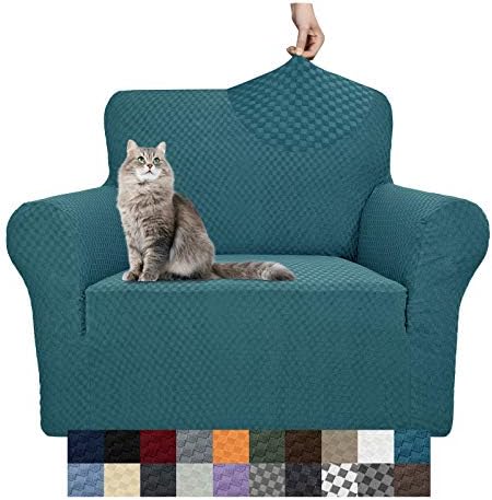 YEMYHOM Couch Cover Latest Jacquard Design High Stretch Sofa Chair Covers for Living Room, Pet Dog Cat Proof Armchair Slipcover Non Slip Magic Elastic Furniture Protector,Small (Chair, Teal)