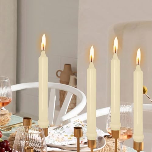 NJAO HOO Ivory Candlesticks 8 Inch Unscented Taper Candle Dripless Handmade Colored Candles for Home Decor Dinner Table Kitchen and Bedroom, 4 Pack