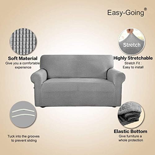 Easy-Going Stretch Loveseat Couch Covers Washable Light Gray