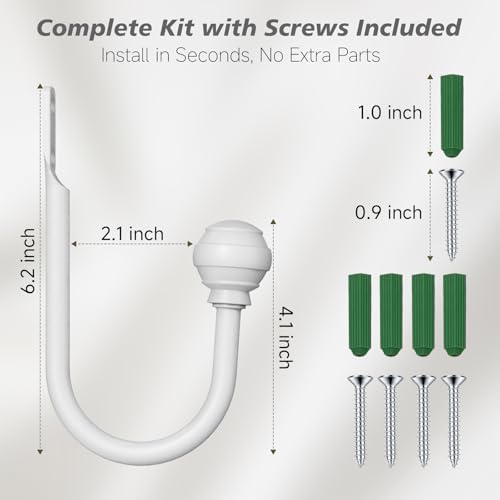 Hion Curtain Holdbacks White 4pcs, Curtain Tiebacks Wall Mounted Hooks