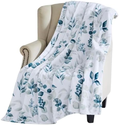 Soft Fleece Throw Blanket Bohemian Boho Elegant Teal Leaves Berries, 50x70