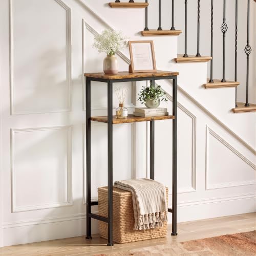 Narrow Console Table, 2-Tier Slim Entryway Table for Small Spaces, 15.7 Inch Small Sofa Side Table with Storage Shelves, Rustic Brown Skinny Hallway Table for Living Room