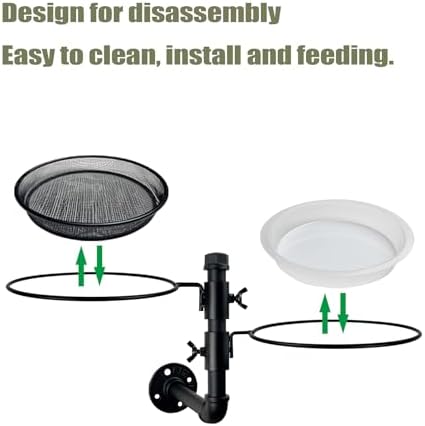 Wall Mounted Bird Feeder with Metal Mesh Seed Tray and 2 Bird Bath Bowls,Heavy Duty Fence Tree Mount Birds Feeder for Outside Wild Birds,Table Mountable Platform Feeder in Garden Backyard