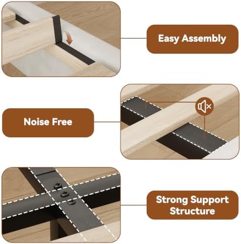 King Size Bed Frame with Headboard, Luxury Velvet Fabric Upholstered Bed frame with Button Tufted Design, Strong Wooden Slats Support - Low & Sturdy, Noise-Free, No Box Spring, Easy Assembly, Cream