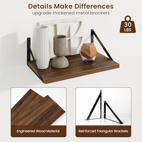 Axeman Deep Floating Shelves, 16'' x 10'' Walnut Wall Shelves Set of 2