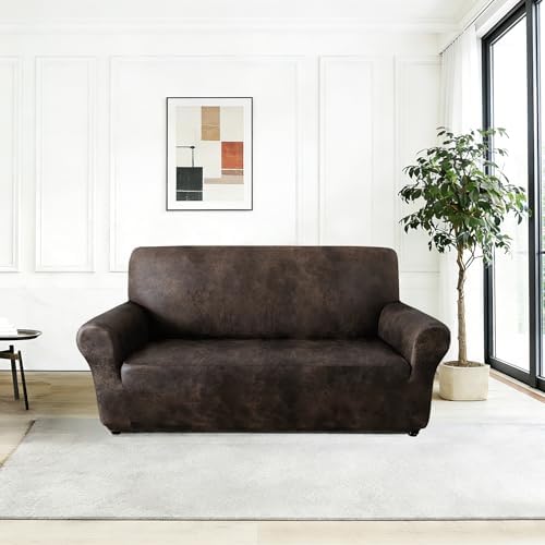 ANARACHON 1-Piece Leather-Look Loveseat Cover, Stretch Loveseat Slipcover