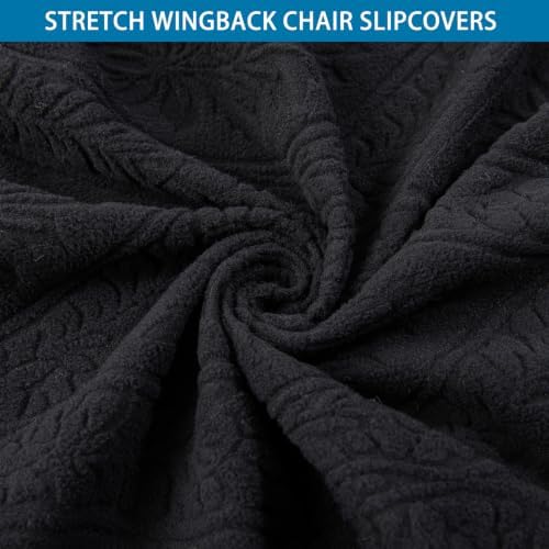 HZDHCLH Wingback Chair Slipcovers 2 Piece Stretch Spandex Chair Covers Washable Armchair Protector with Elastic Fit for Living Room Bedroom Black Embossed Leaf Pattern