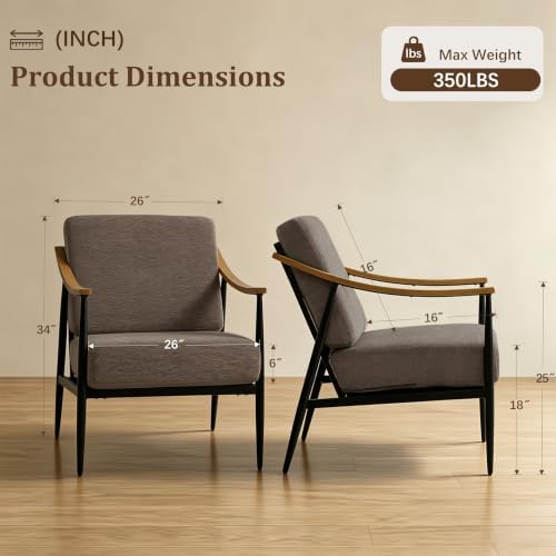 RNKSFX Modern Accent Chairs Set of 2 for Living Room Bedroom Mid Century Arm Chairs Upholstered Office Accent Chairs Comfy Waiting Room Chairs with Metal Frame, Brown