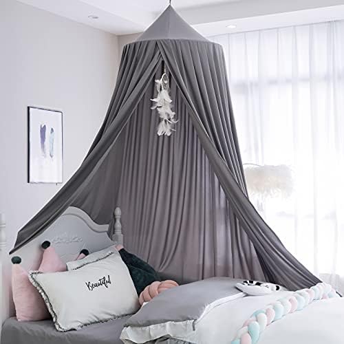 Kids Bed Canopy for Crib - Girls Nursery Canopy Hanging, Blocks Light, Dark Gray