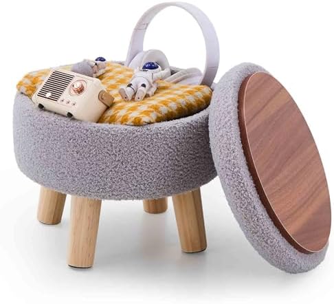 Wimarsbon Round Storage Ottoman,Footstool with Padded Seat and Wood Legs