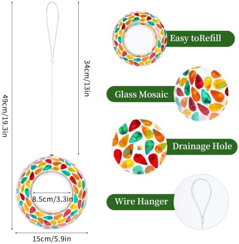 Rancco Colorful Mosaic Glass Bird Feeder for Outdoors, Wild Bird Feeder