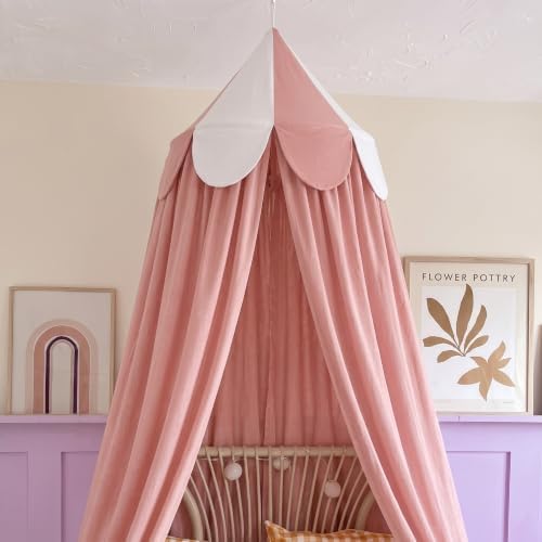 Bed Canopy with Scalloped Edge, 2 Panel Striped, Light Orange