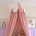 Bed Canopy with Scalloped Edge, 2 Panel Striped, Light Orange