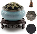 Ceramic Incense Burner with Lotus Incense Holder, Multi-Functional Incense Burner Holder for Incense Sticks, Coil Incense and Cones, Perfect Home Decor (Blue)