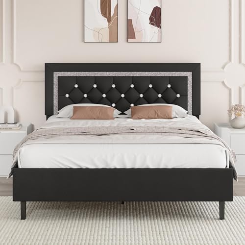 BarnFurin Full Size Bed Frame with Tufted Button Headboard, Black