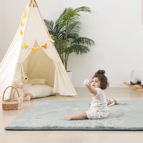 1.5" Thick Baby Play Mat for Floor 79x118 Soft Foam Mats Light Grey