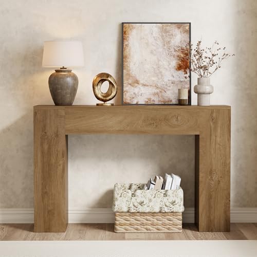 Epecoya 43-Inch Wood Console Table for Entryway, Light Oak Brown
