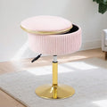 Adjustable Vanity Stool, Velvet Makeup Stool with Storage Pink