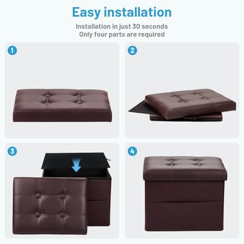 Bsketa Storage Ottoman Bench,17 Inch Folding Leather Foot Rest Stool, Brown