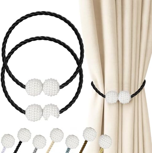 Hion Magnetic Curtain Tiebacks Black 2pcs, Curtain Holdbacks Hooks Holders