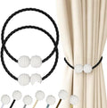 Hion Magnetic Curtain Tiebacks Black 2pcs, Curtain Holdbacks Hooks Holders