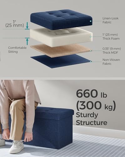 SONGMICS 43.3 Inches Storage Ottoman, Foldable Bench with Flipping Lid