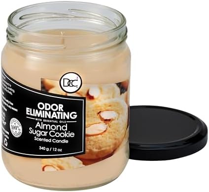 Almond Sugar Cookie Odor Eliminating Highly Fragranced Candle - Eliminates 95% of Pet, Smoke, Food, and Other Smells Quickly - Up to 80 Hour Burn time - 12 Ounce Premium Soy Blend