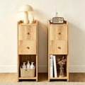 Narrow Nightstand Set of 2, Wooden Small 2 Drawer Nightstand, Slim Side End Table, Skinny Bedside Table, Mid Century Modern Night Stand with Drawers for Bedroom (Natural 2-2 pcs)