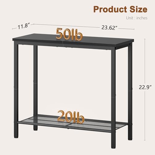 Hoctieon 2 Tier End Table, Sofa Side Table, Narrow Side Table with Storage, Slim Nightstand for Small Spaces, Metal Frame, for Living Room, Bedroom, Sofa Couch, Hall, Black